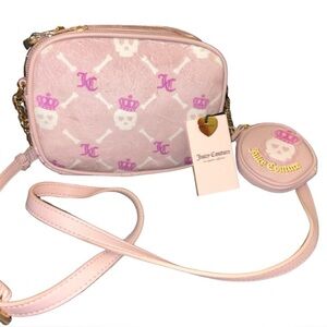 Juicy Couture Haunted Couture Pink Velour Double Camera Crossbody Bag